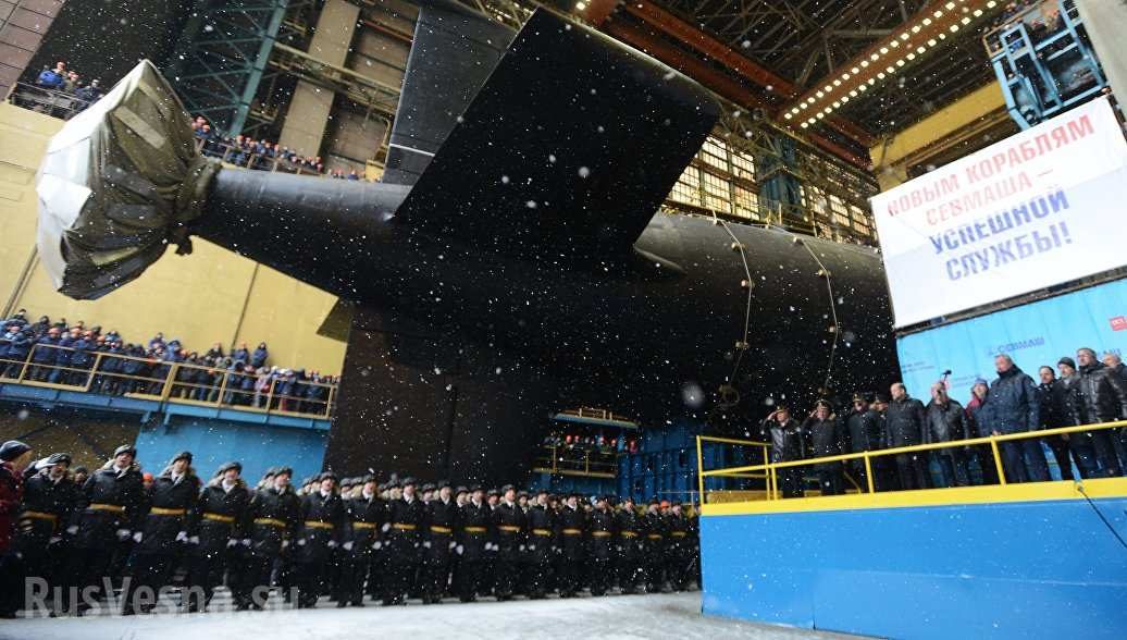 Yasen-class submarine K-561 Kazan during sea trials. Russian Navy photo.
